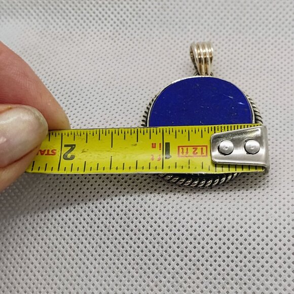 Large Oval Lapis Lazuli Gemstone Pendant Sterling Silver Rope Border - Picture 4 of 7